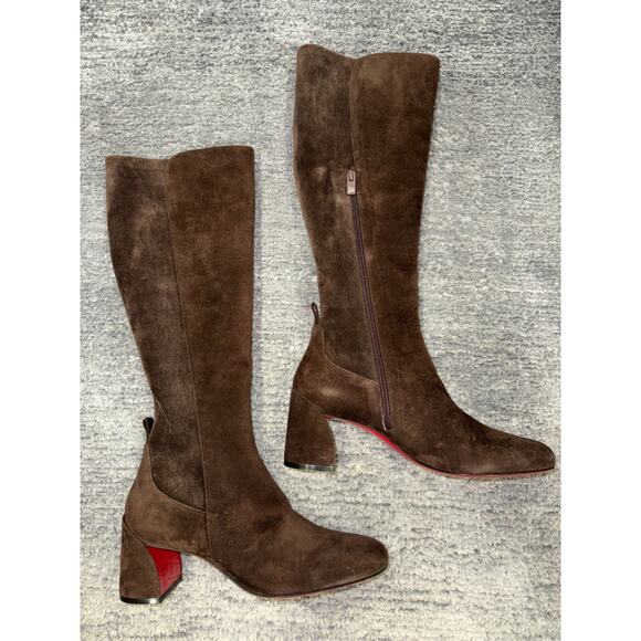 Christian Louboutin Jane Botta 55 Cosme Dark Brown Suede Knee High Heel Boot 40 - Picture 4 of 15